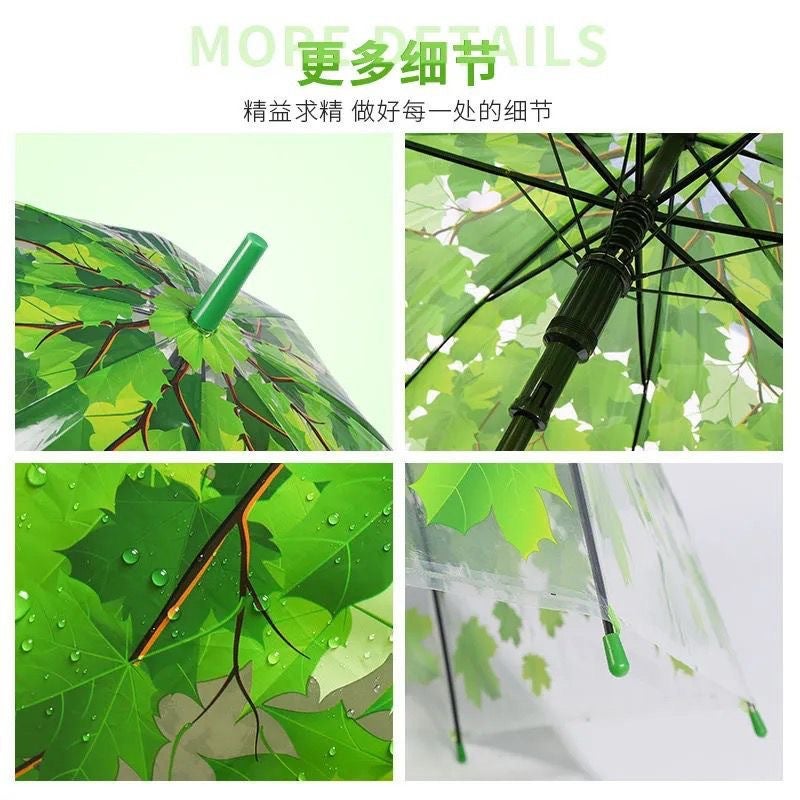 Transparent Maple Leaf Umbrella For Girls, High Aesthetic Value, Automatic Umbrella With Straight Long Handle, Dual-Use For Sun And Rain, Japanese Style, Waterproof, Green Shade - Image 4